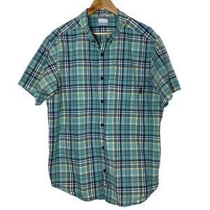COLUMBIA REGULAR FIT GREEN PLAID SHORT SLEEVE BUTTON DOWN SHIRT SIZE‎ XL